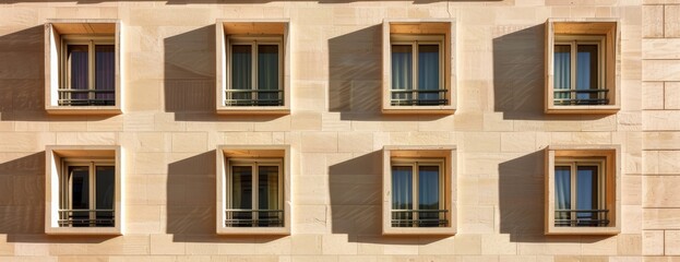 Fototapeta na wymiar Geometric shadows on a Parisian art deco facade, blending history with modernity, copy space