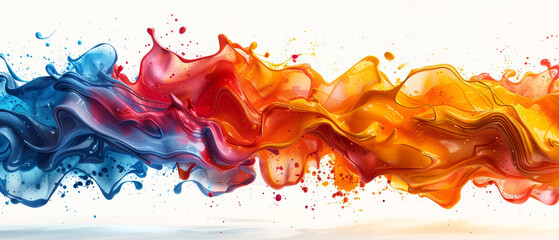 A stunning visual of multiple hues creating a powerful wave-like form, showcasing energetic paint splashes