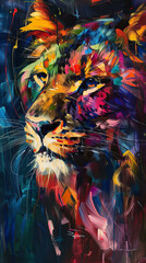 An abstract depiction of a tiger emerging from chaotic, dynamic strokes of vibrant colors