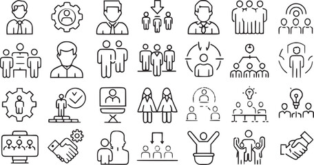 Fototapeta premium Human line icons set with editable stock. Team, man, group, vector collections.