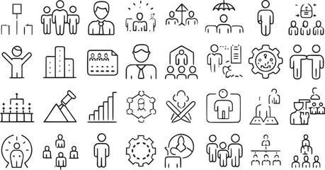 Human line icons set with editable stock. Team, man, group, vector collections.