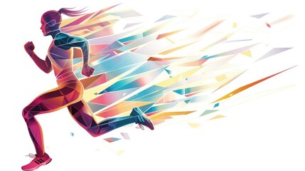 Geometric running woman in vector on white background.