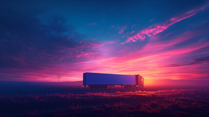 a cargo truck road at sunset