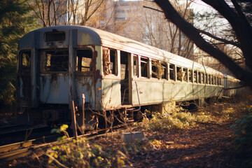 Obraz premium 電車, 壊れた, 線路, 乗り物, 廃棄, Train, Broken, Railroad Tracks, Vehicle, Disposal