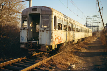 Obraz premium 電車, 壊れた, 線路, 乗り物, 廃棄, Train, Broken, Railroad Tracks, Vehicle, Disposal