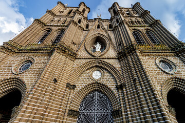 Facade of the Basilica of the Immaculate Conception in Jardin, Colombia