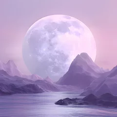 Papier Peint photo Violet landscape with mountains and moon. Generative AI 