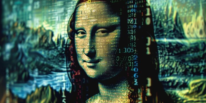 Mona Lisa reimagined with encryption patterns a fusion of classic art and digital age