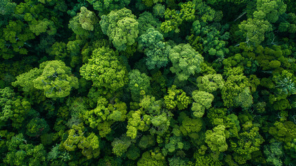 Top view of lush green forest canopy. - obrazy, fototapety, plakaty