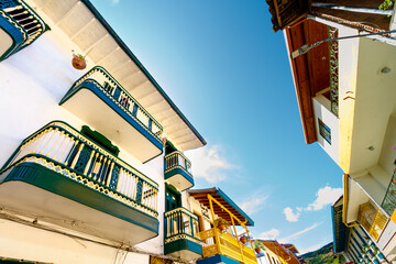 Street with colorful balconies in Jardin, Colombia