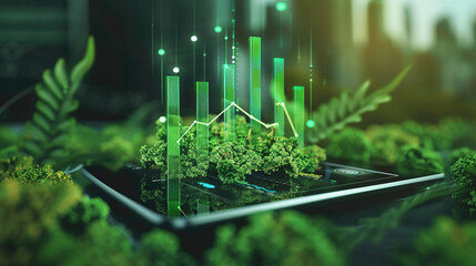 Digital green finance eco investment app on tablet.