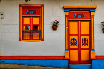 Colorful facade of a house in Jardin, Colombia