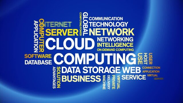 Cloud Computing animated tag word cloud;text design animation kinetic typography seamless loop.