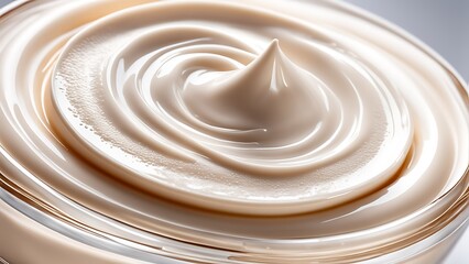 Close-up of a creamy swirl peak with a smooth, glossy texture against a soft light background.
