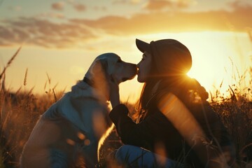 Adorable moment between a happy dog and a loving owner, Love and friendship