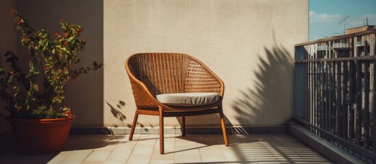 Brown chair on apartment terrace on sunny day