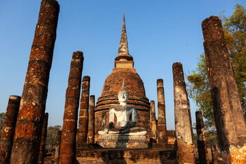 Ancient buddhist temple. Wat Sa Si. Sukhothai Historical Park. Thailand.