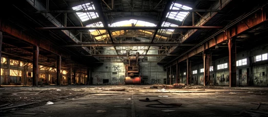 Foto op Canvas Abandoned industrial complex warehouse in high dynamic range image. © Vusal