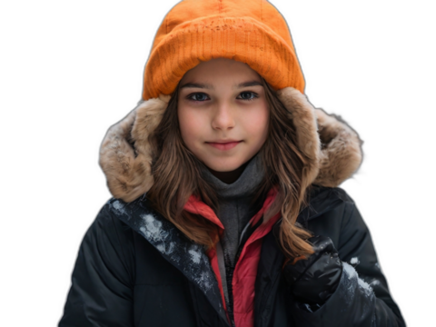 a girl with a cap and winter clothes