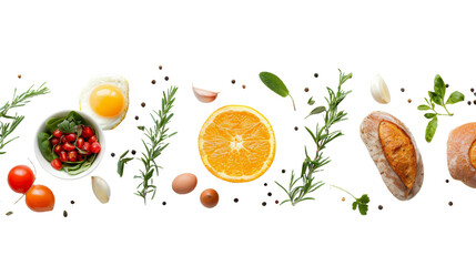 Various raw vegetables, herbs, and spices arranged on a white background with copy space, ideal for culinary themes - obrazy, fototapety, plakaty