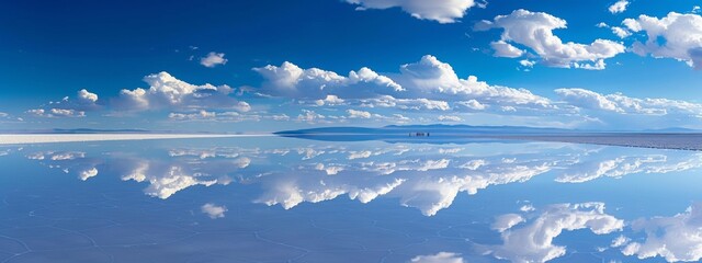 white clouds in the sky above the salt lake white and blue,