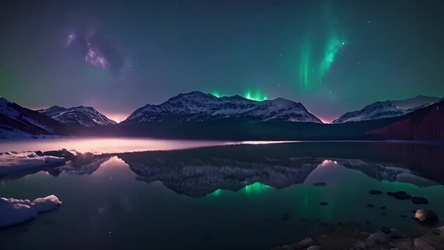 Northern lights and the starry sky reflecting on the water