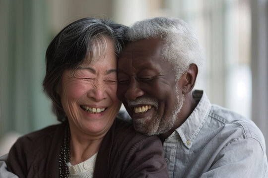 Multiracial Seniors Laughing Together in Love