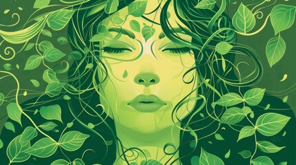 Woman with healthy skin adorned with leaves and vines, symbolizing the connection between organic beauty and nature