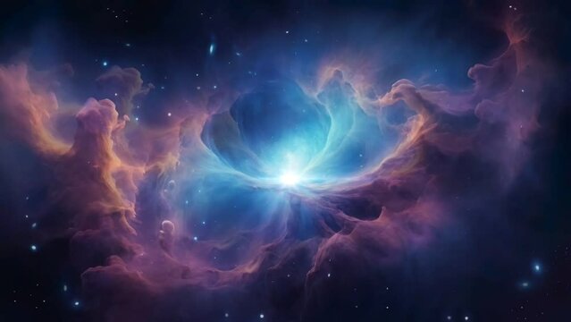 Animated illustration of space nebula with stars. seamless looping video animation background.