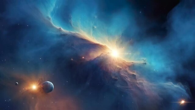 Animated illustration of space nebula with stars. seamless looping video animation background.