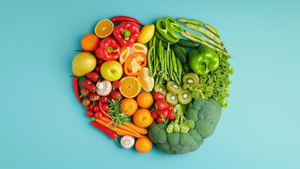 fruits and vegetables in love shaped isolated