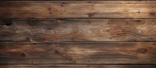 A close up of a brown hardwood plank wall with a wood stain finish. The blurred background highlights the intricate pattern of the building material in a beige tone