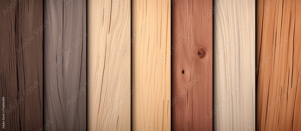 Aufkleber a collection of hardwood planks in various shades including brown, stained with different tints. per