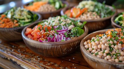 Fototapeta premium Substitute the salad with a whole-grain bowl topped with various vegetables and legumes 