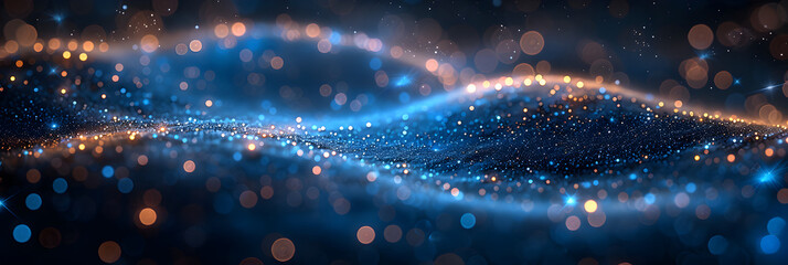 Illuminated Blue Dots Illustration ,
Abstract tech fusion waving particle background
 - obrazy, fototapety, plakaty