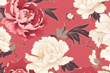 Infuse your design with the grace of Chinese artistry using a seamless pattern background, featuring classic motifs such as peonies, Generative AI 