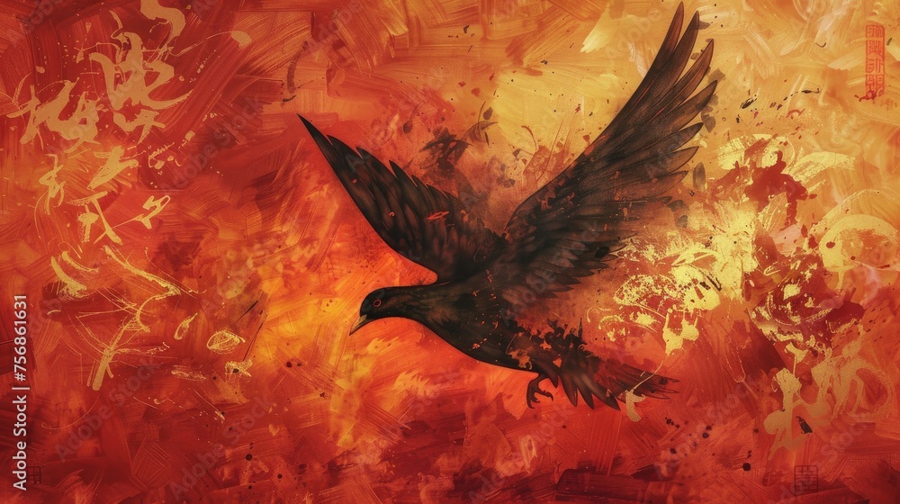 Wall mural holy spirit, dove in flames. white dove on red grunge background. digital illustration.