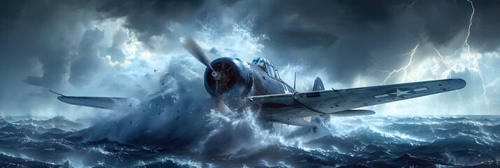 Vintage Aeroplane in Lightning Storm Over Sea Illustration,
A poster for the movie The Battle of the Bulge - obrazy, fototapety, plakaty