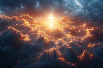 The Easter Religious background with the Christian Cross The Stairway to heaven is a spiritual concept, the stairway to the light of spiritual fantasy, the Dundar effect, the light of Jesus