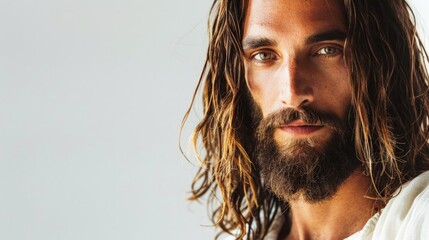 Portrait of Jesus Christ on white background.