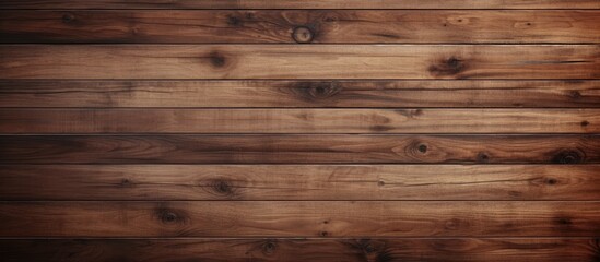 Obraz na płótnie Canvas A detailed shot of a brown hardwood plank wall, showing the intricate pattern of the wood grain with a blurred background