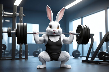 Easter bunny in the gym. Fitness Bunny.