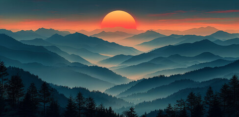 Obraz premium Majestic mountains in a minimalist style, capturing their essence without clutter