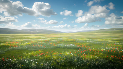 meadow with flowers. Generative AI