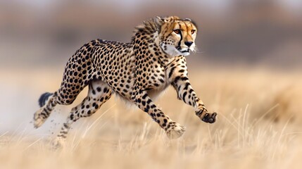 Majestic Cheetah Sprinting in the Savannah with Blurred Background Demonstrating Speed and Agility in the Wild