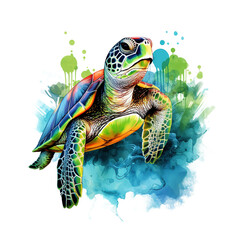 Sea Turtle for Sublimation Printing on clean background. Wild Animals. Reptile. Illustration, Generative AI.