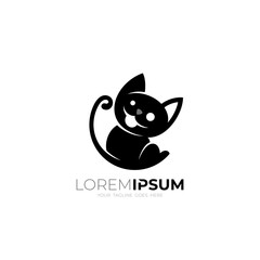 Cute cat icon with black appearance, pet cat, simple logos