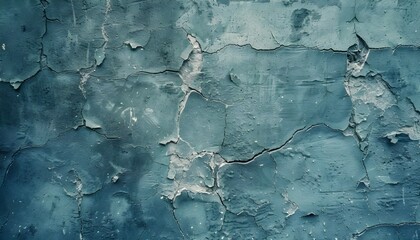 Grunge blue concrete cement wall with crack and bricks