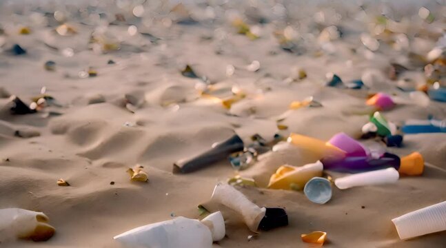 plastic waste littered on the beach