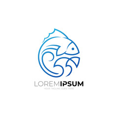 Fish logo with line style, Marine life logos, Fish and wave design combination